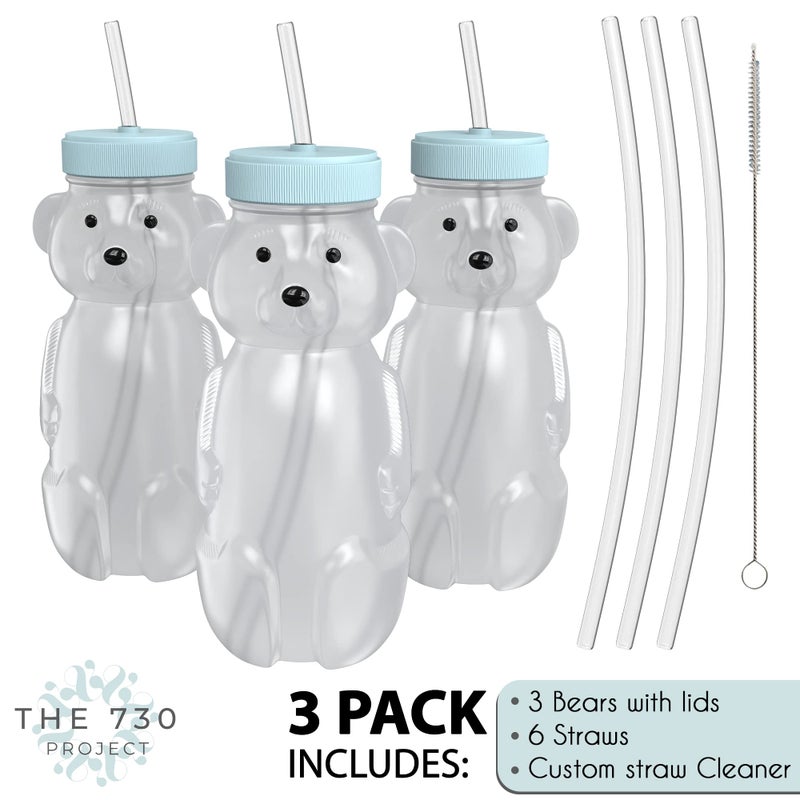 The 730 Project Honey Bear Straw Cup for Babies  8-oz Honey Bear Cup with Lid  3-Pack Therapy Learning Honeybear Straw Cup  Baby Honey Bear Bottle Set  Blizzard AQUA - Image 3